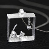 Cat Pendant Sweater Chain Silver Plated Charm Jewelry For Women Girls