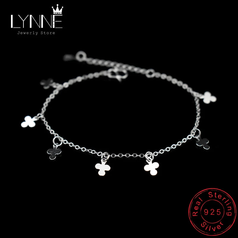 925 Silver Leaf Clover Pendant Bracelet Lucky Chain for Women