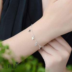 925 Silver Leaf Clover Pendant Bracelet Lucky Chain for Women