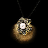 Female Long Freshwater Pearl Net Red Rough Stone Pendant Necklace
