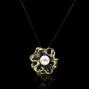 Female Long Freshwater Pearl Net Red Rough Stone Pendant Necklace