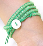 Opal Green Crystal Wrap Bracelet Bangle Button Jewelry