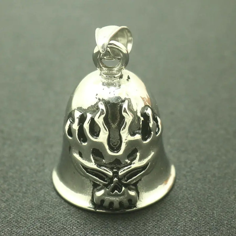 316L Stainless Steel Flaming Skeleton Biker Bell Pendant