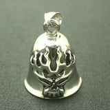 316L Stainless Steel Flaming Skeleton Biker Bell Pendant