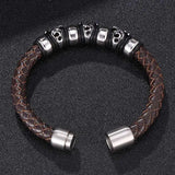 Punk Brown Woven Leather Bracelet Cross Magnetic Buckle Men