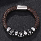 Punk Brown Woven Leather Bracelet Cross Magnetic Buckle Men