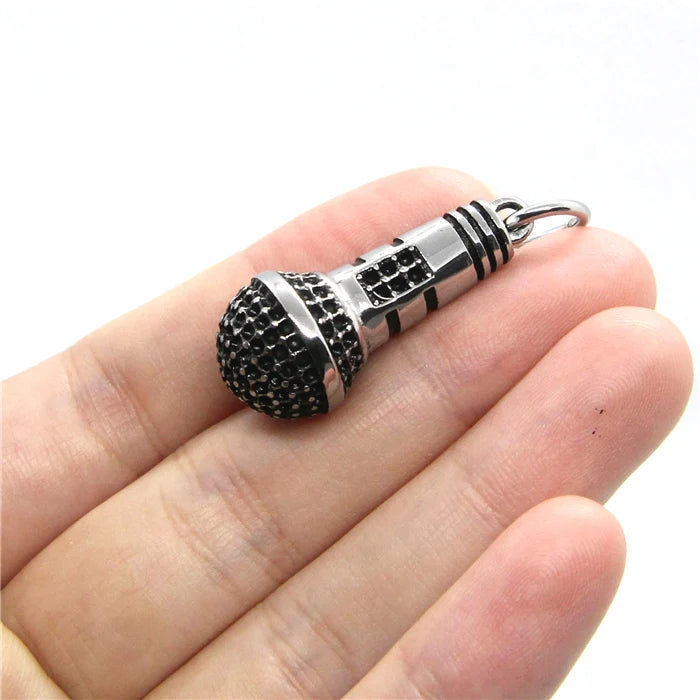 Mini Microphone Mens Pendant Stainless Steel Punk Necklace