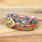 Mixed Natural Stones Charm 3 Strands Wrap Bracelet Boho Women Leather
