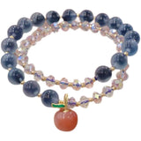 Natural Runny Agate Charm Stretch Bracelet Bohemian Double Layer Crystal Beaded