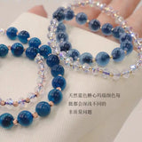 Natural Runny Agate Charm Stretch Bracelet Bohemian Double Layer Crystal Beaded