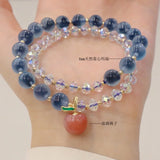Natural Runny Agate Charm Stretch Bracelet Bohemian Double Layer Crystal Beaded