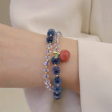 Natural Runny Agate Charm Stretch Bracelet Bohemian Double Layer Crystal Beaded