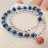 Natural Runny Agate Charm Stretch Bracelet Bohemian Double Layer Crystal Beaded