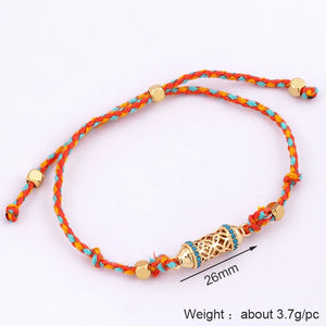 Nature Cotton Cord Knotting Hollow Out Beads Zircon Bracelet Handmade Bangle