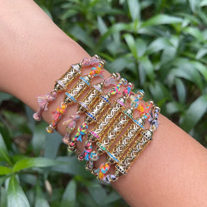 Nature Cotton Cord Knotting Hollow Out Beads Zircon Bracelet Handmade Bangle