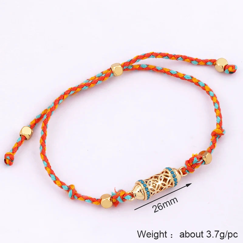 Nature Cotton Cord Knotting Hollow Out Beads Zircon Bracelet Handmade Bangle