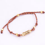 Nature Cotton Cord Knotting Hollow Out Beads Zircon Bracelet Handmade Bangle