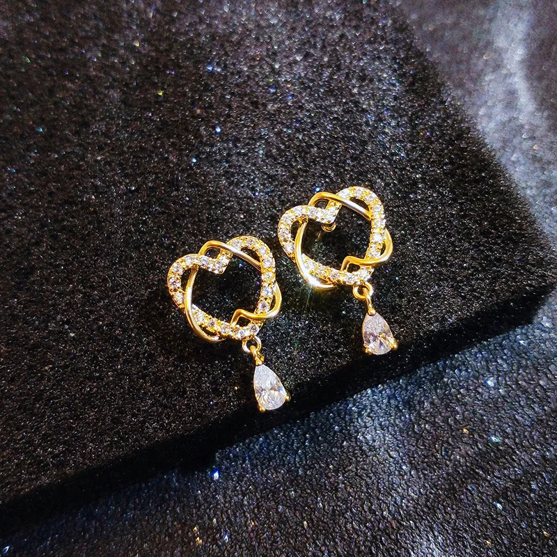 Diamond-Studded Love Earrings Zircon Jewelry Gift