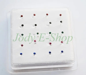 20pcs Sterling Silver Crystal Nose Ring Piercing Set