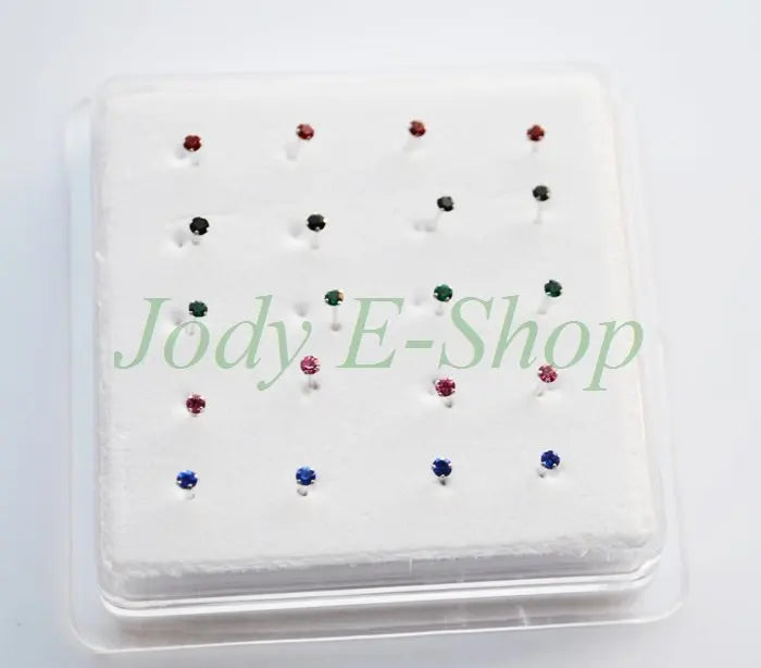 20pcs Sterling Silver Crystal Nose Ring Piercing Set