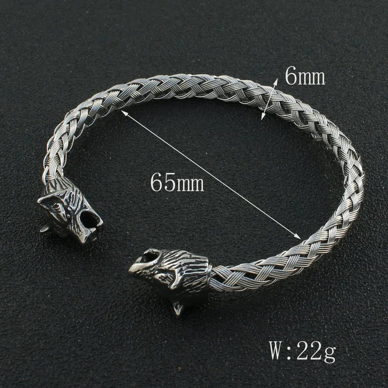 Personality Wolf Stainless Steel Silver Cuff Bangles For Men
