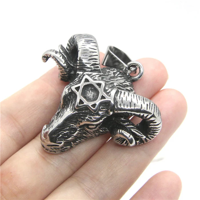 Sheep Head Mens Pendant 316L Stainless Steel Punk Star Pendant