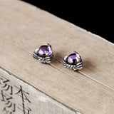 925 Silver Purple Crystal Dragon Claw Stud Earrings