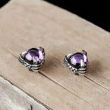 925 Silver Purple Crystal Dragon Claw Stud Earrings