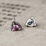 925 Silver Purple Crystal Dragon Claw Stud Earrings