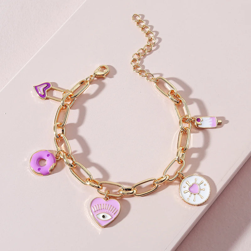 Enamel Charms Hand Chain Bracelet For Women