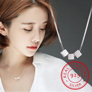 Square Box Cube Pendant Necklace For Women 925 Sterling Silver Jewelry