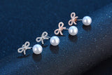 Sterling Silver 925 Crystal Bowknot Pearl Stud Earrings Jewelry