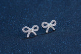 Sterling Silver 925 Crystal Bowknot Pearl Stud Earrings Jewelry