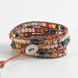 Chakra Natural Stones Charm 5 Strands Wrap Bracelets Boho Leather Bracelet