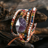 Chakra Natural Stones Charm 5 Strands Wrap Bracelets Boho Leather Bracelet