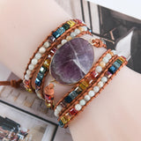 Chakra Natural Stones Charm 5 Strands Wrap Bracelets Boho Leather Bracelet