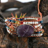 Chakra Natural Stones Charm 5 Strands Wrap Bracelets Boho Leather Bracelet