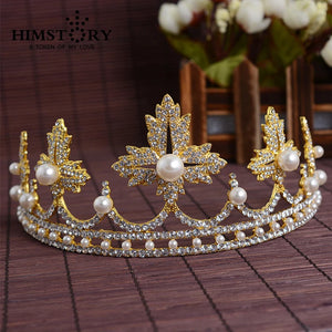 Wedding Crystal Faux Pearl Tiara Crowns Princess Queen Pageant Rhinestone Veil