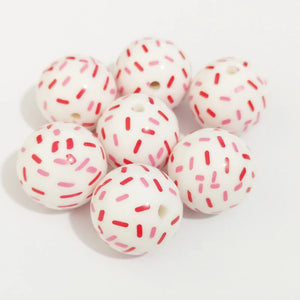 20mm 100pcs Acrylic Pink/Red Stripe Beads For Valentines Necklace