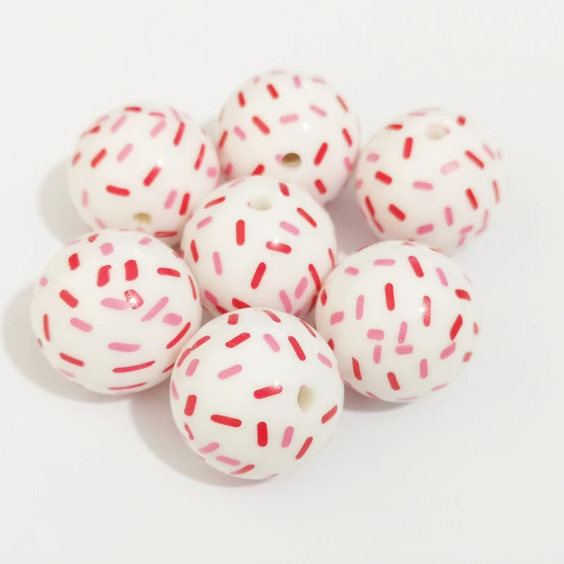 20mm 100pcs Acrylic Pink/Red Stripe Beads For Valentines Necklace