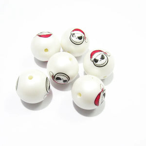 100pcs Acrylic Matte Pear Beads Christmas Ghost Print Jewelry