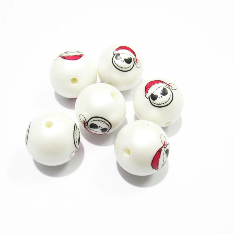 100pcs Acrylic Matte Pear Beads Christmas Ghost Print Jewelry