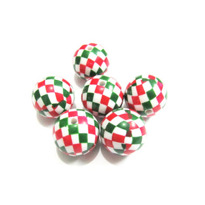 100pcs/lot Acrylic Red & Green Chequer Beads For Christmas Chunky Kids Necklace