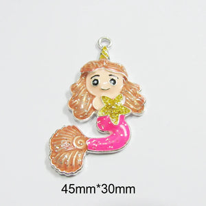 10pcs Glitter Enamel Unicorn Mermaid Pendants for Necklace Making