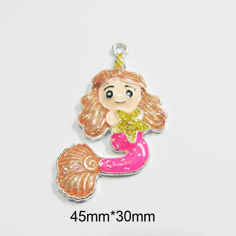10pcs Glitter Enamel Unicorn Mermaid Pendants for Necklace Making