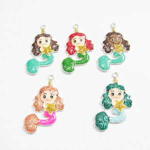 10pcs Glitter Enamel Unicorn Mermaid Pendants for Necklace Making
