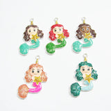 10pcs Glitter Enamel Unicorn Mermaid Pendants for Necklace Making