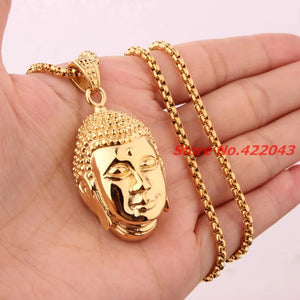 Yellow Buddha Head Stainless Steel Pendant Necklace