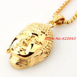 Yellow Buddha Head Stainless Steel Pendant Necklace