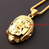 Yellow Buddha Head Stainless Steel Pendant Necklace